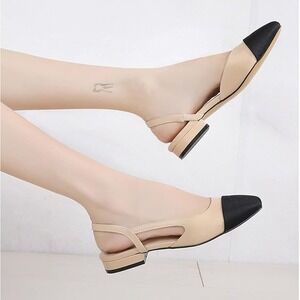 Womens Slingback Pointed Toe Block Heel Dressy‎ Pumps Two Tone Shoes 8.5 NEW